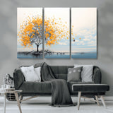 23385-MGV-CV-36X24-Golden Butterfly Tree Wall Art – Abstract Yellow and Gray Canvas Print, Modern Nature Artwork for Living Room, Bedroom or Office