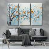 59455-MGV-CV-36X24-Butterfly Tree Branch Wall Art – Blue and Yellow Abstract Canvas Print, Modern Nature Artwork for Living Room, Bedroom or Office