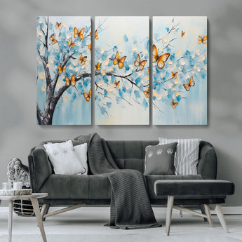59455-MGV-CV-36X24-Butterfly Tree Branch Wall Art – Blue and Yellow Abstract Canvas Print, Modern Nature Artwork for Living Room, Bedroom or Office