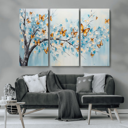 59455-MGV-CV-36X24-Butterfly Tree Branch Wall Art – Blue and Yellow Abstract Canvas Print, Modern Nature Artwork for Living Room, Bedroom or Office