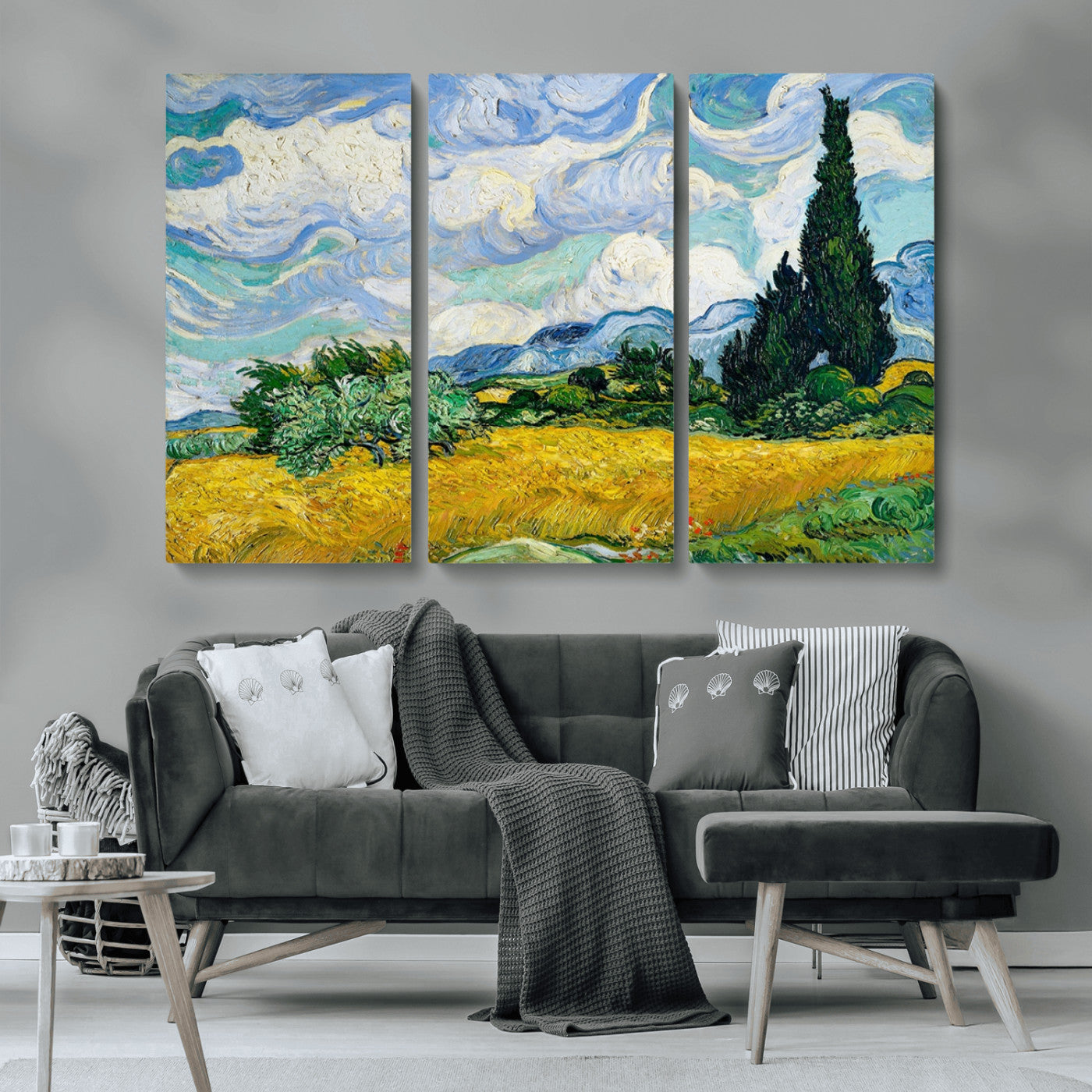 97252-MGV-CV-36X24-Wheat Field with Cypress – Van Gogh Wall Art, Impressionist Landscape Canvas Print, Rustic Home Decor for Living Room or Office