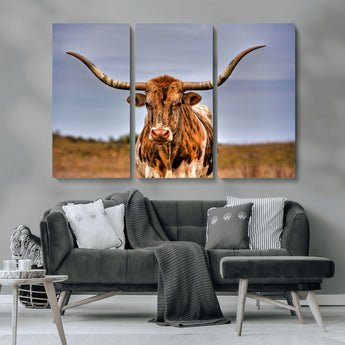 18594-MGV-CV-36X24-Texas Longhorn Bull Wall Art – Rustic Western Cattle Canvas Print, Country Farmhouse Decor for Living Room, Office or Cabin