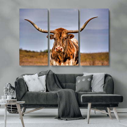 18594-MGV-CV-36X24-Texas Longhorn Bull Wall Art – Rustic Western Cattle Canvas Print, Country Farmhouse Decor for Living Room, Office or Cabin
