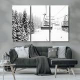 70609-MGV-CV-36X24-Snowy Ski Lift Wall Art – Black and White Winter Mountain Landscape Canvas Print, Rustic Lodge Decor for Cabin, Living Room or