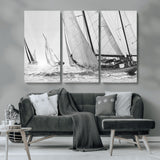 Boat-1-MGV-CV-36X24-Sailboat Racing Wall Art – Nautical Black and White Canvas Print, Ocean Adventure Decor for Office, Living Room or Bedroom