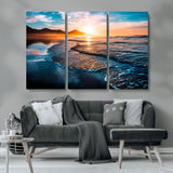 26494-MGV-CV-36X24-Ocean Sunset Wall Art – Scenic Beach Canvas Print with Waves and Mountains, Coastal Seascape Photography for Living Room, Bedroom
