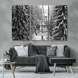 19240-MGV-CV-36X24-Ski Lift Wall Art – Black and White Winter Mountain Canvas Print, Snowy Forest Ski Resort Photography for Cabin, Lodge, Office or