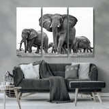 91685-MGV-CV-36X24-Elephant Herd Wall Art – Black and White Safari Canvas Print, African Wildlife Photography Decor for Living Room, Office or