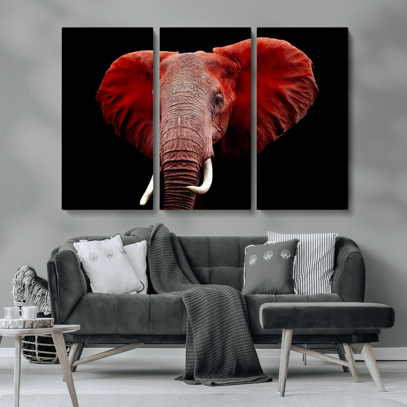 14788-MGV-CV-36X24-Red Elephant Wall Art – Bold Wildlife Canvas Print, African Safari Animal Decor for Living Room, Bedroom or Office