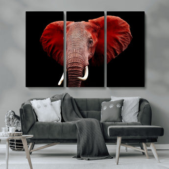 14788-MGV-CV-36X24-Red Elephant Wall Art – Bold Wildlife Canvas Print, African Safari Animal Decor for Living Room, Bedroom or Office