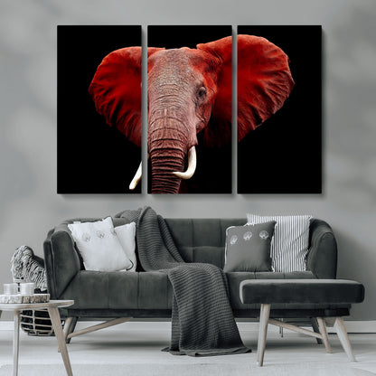 14788-MGV-CV-36X24-Red Elephant Wall Art – Bold Wildlife Canvas Print, African Safari Animal Decor for Living Room, Bedroom or Office