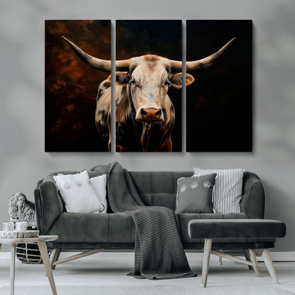 70522-MGV-CV-36X24-Longhorn Bull Wall Art – Striking Canvas Print of Majestic Bull, Premium Animal Decor for Home, Office, Man Cave, or Living Room