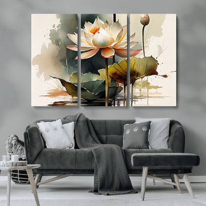 62531-MGV-CV-36X24-Lotus Flower Wall Art – Watercolor Botanical Canvas Print, Tranquil Nature Artwork for Living Room, Bedroom or Meditation Space