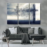 55718-MGV-CV-36X24-Surreal Cross Wall Art – Spiritual Faith Canvas Print, Abstract Christian Artwork with Modern Religious Symbol for Living Room,