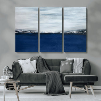 62197-MGV-CV-36X24-Abstract Ocean Wall Art – Minimalist Blue and White Canvas Print, Modern Coastal Seascape Painting for Bedroom, Living Room or