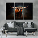 48896-MGV-CV-36X24-Texas Longhorn Wall Art – Rustic Western Bull Canvas Print and Farmhouse Cattle Painting for Living Room, Ranch, or Office Decor .