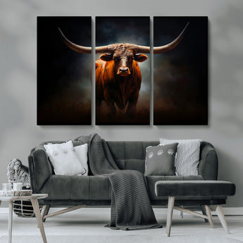 48896-MGV-CV-36X24-Texas Longhorn Wall Art – Rustic Western Bull Canvas Print and Farmhouse Cattle Painting for Living Room, Ranch, or Office Decor .