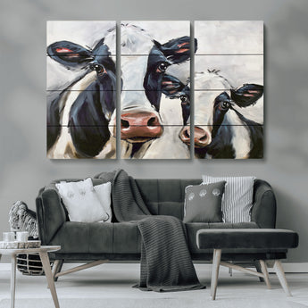 28934-MGV-CV-36X24-Farmhouse Cow Wall Art – Rustic Black and White Dairy Cattle Canvas Print, Country Barn Animal Painting for Kitchen, Living Room