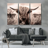 55903-MGV-CV-36X24-Highland Cow Wall Art – Rustic Sepia Scottish Highland Bull Canvas Print, Farmhouse Country Animal Decor for Living Room, Bedroom