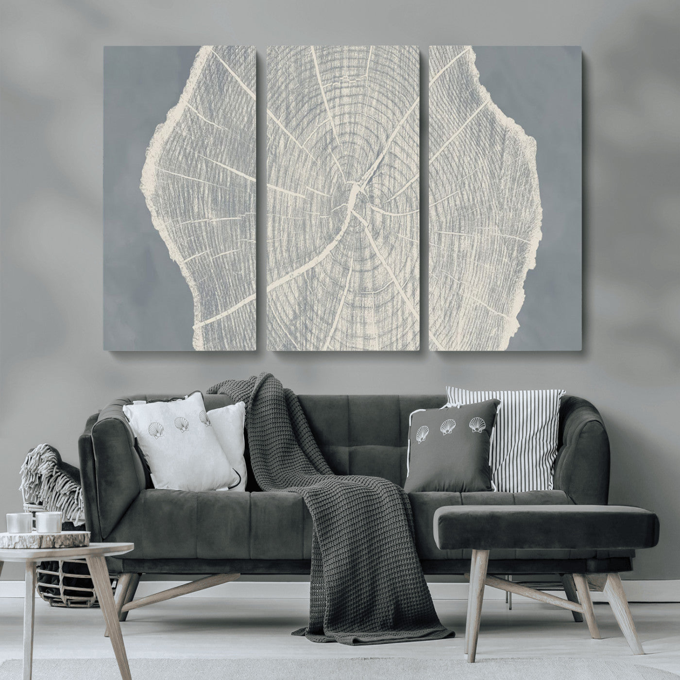 25547-MGV-CV-36X24-Tree Ring Wall Art Canvas Print, Framed Linocut Tree Ring Art Picture Print, Wood Texture Perfect Minimalist Farmhouse Decor
