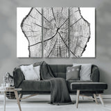 98709-MGV-CV-36X24-Tree Ring Wall Art – Black and White Canvas Print Rustic Wood Cross Section, Minimal Nature Inspired Decor for Living Room,
