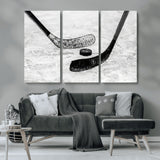82900-MGV-CV-36X24-Hockey Wall Art – Black and White Canvas Print Ice Rink Sticks Puck Sports Photography, Modern Decor for Game Room, Man Cave,