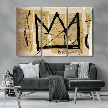 37215-MGV-CV-36X24-Abstract Crown Wall Art – Urban Graffiti Style Canvas Print Modern Street Art Design, Bold Contemporary Decor for Living Room,