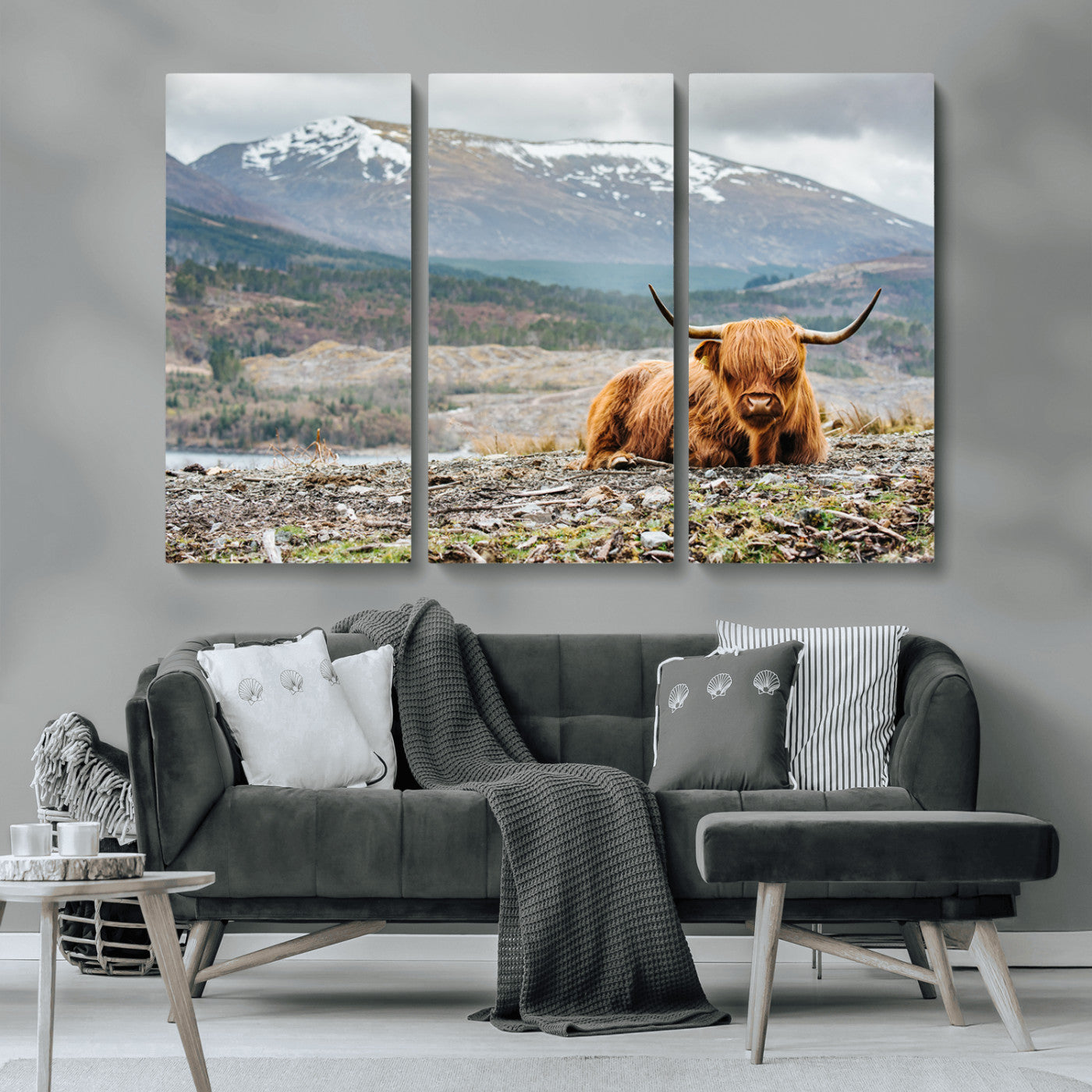 80252-MGV-CV-36X24-Scottish Cow Wall Art Canvas Print, Framed Highland Cow Art Picture Print, Highland Cattle Perfect Rustic Farmhouse Decor Artwork