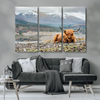 80252-MGV-CV-36X24-Scottish Cow Wall Art Canvas Print, Framed Highland Cow Art Picture Print, Highland Cattle Perfect Rustic Farmhouse Decor Artwork