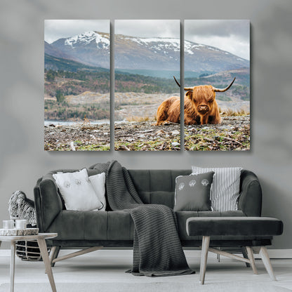 80252-MGV-CV-36X24-Scottish Cow Wall Art Canvas Print, Framed Highland Cow Art Picture Print, Highland Cattle Perfect Rustic Farmhouse Decor Artwork