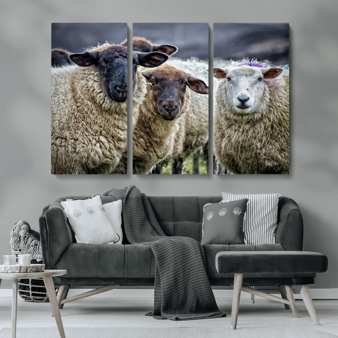 18418-MGV-CV-36X24-Sheep Wall Art Canvas Print, Framed Farmhouse Sheep Art Picture Print, Sheep Herd Perfect Rustic Farmhouse Decor Artwork
