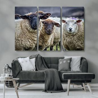 18418-MGV-CV-36X24-Sheep Wall Art Canvas Print, Framed Farmhouse Sheep Art Picture Print, Sheep Herd Perfect Rustic Farmhouse Decor Artwork