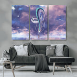 66864-MGV-CV-36X24-Fantasy Dragon Wall Art – Mystical Canvas Print Girl and Sky Serpent Dreamlike Clouds, Magical Anime Inspired Decor for Living