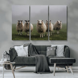 87339-MGV-CV-36X24-Sheep Wall Art – Rustic Farmhouse Canvas Print Flock Standing Misty Field Countryside Photography, Country Animal Decor for Living