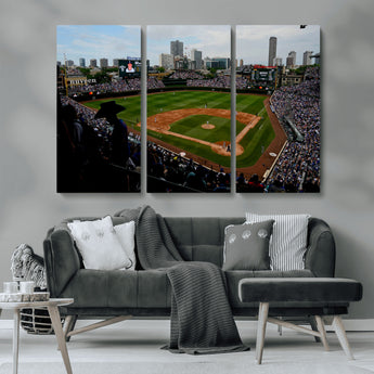 34859-MGV-CV-36X24-Wrigley Field Wall Art Canvas Print, Framed Chicago Cubs Stadium Art Picture Print, Wrigley Stadium Field Perfect Sport Room Decor