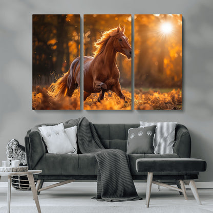 92144-MGV-CV-36X24-Sunset Horse Wall Art Canvas Print, Framed Horse Barn Art Picture Print, Majestic Horse Perfect Rustic Farmhouse Decor Artwork