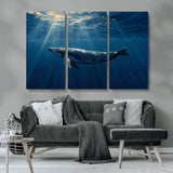 18052-MGV-CV-36X24-Whale Wall Art – Majestic Ocean Canvas Print Marine Life Underwater Sunlight Scene, Nautical Coastal Decor for Living Room,
