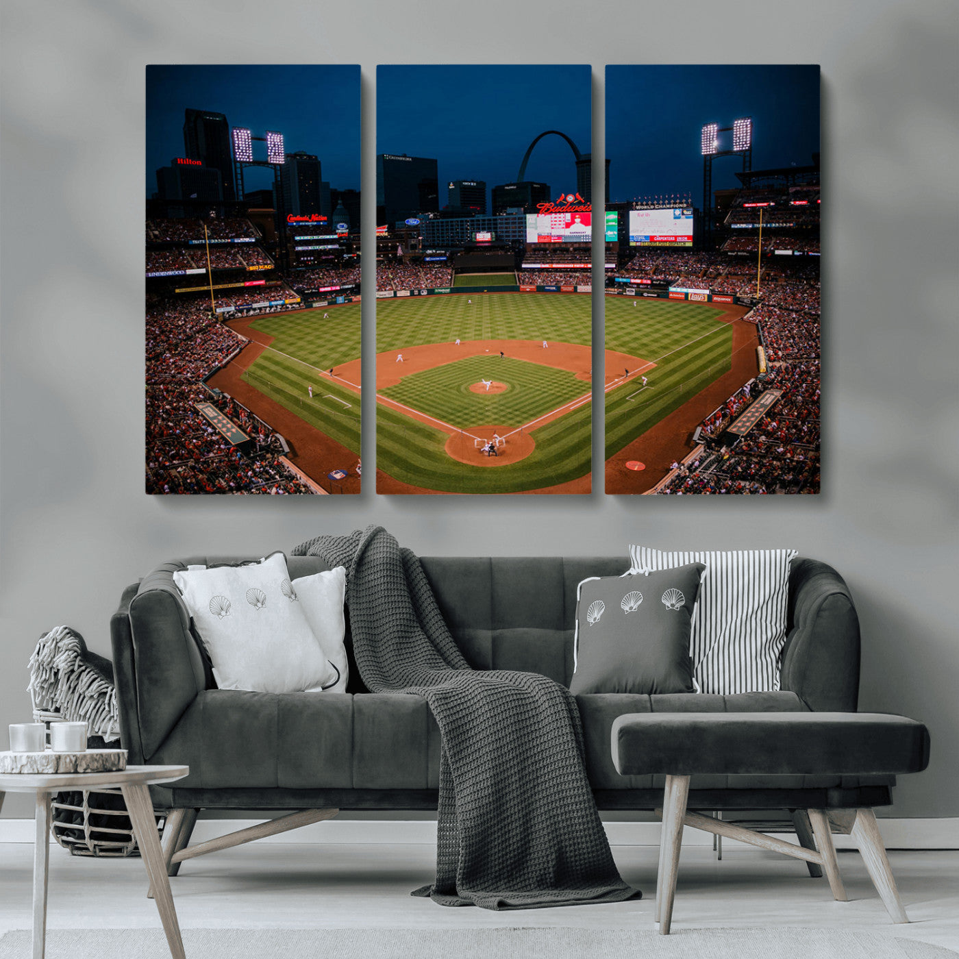 38612-MGV-CV-36X24-Busch Stadium Wall Art Canvas Print, Framed Missouri Stadium Art Picture Print, Busch Stadium Field Perfect Sports Room Decor