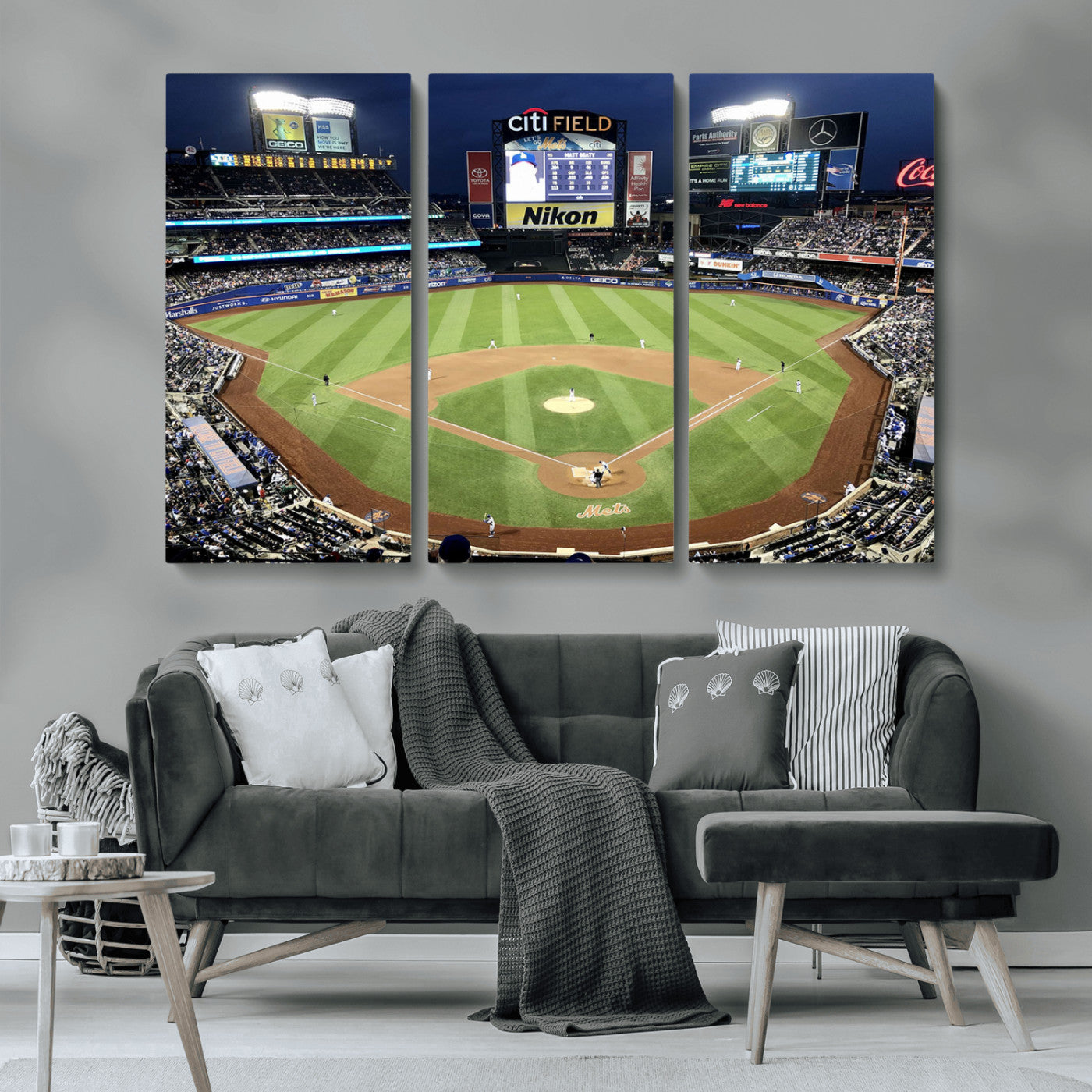 87666-MGV-CV-36X24-City Field Stadium Wall Art Canvas Print, Framed New York Stadium Art Picture Print, Citi Field Stadium Perfect Sport Room Decor