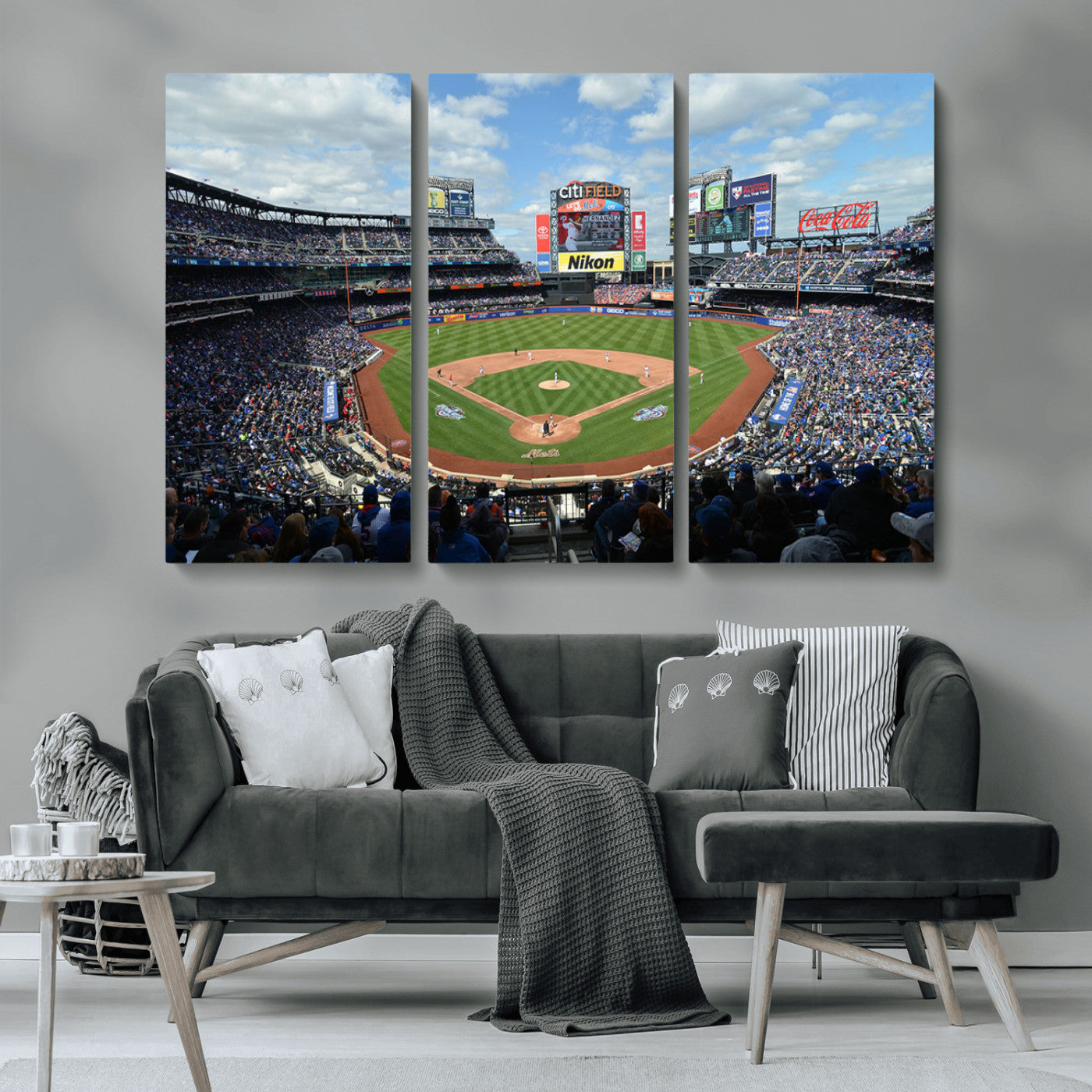 22910-MGV-CV-36X24-City Field Stadium Wall Art Canvas Print, Framed New York Stadium Art Picture Print, City Field Perfect Sport Room Decor Artwork