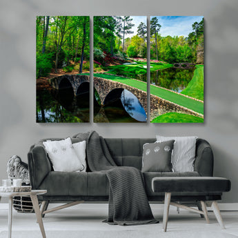 57655-MGV-CV-36X24-Golf Course Wall Art – Canvas Print Scenic Green Fairway Stone Bridge Water Reflection Landscape, Classic Sports Decor for Office,