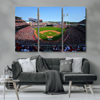 90998-MGV-CV-36X24-Baseball Stadium Wall Art – Canvas Print Day Game Field Packed Crowd Bright Blue Sky Sports Photography, Classic Decor for Game