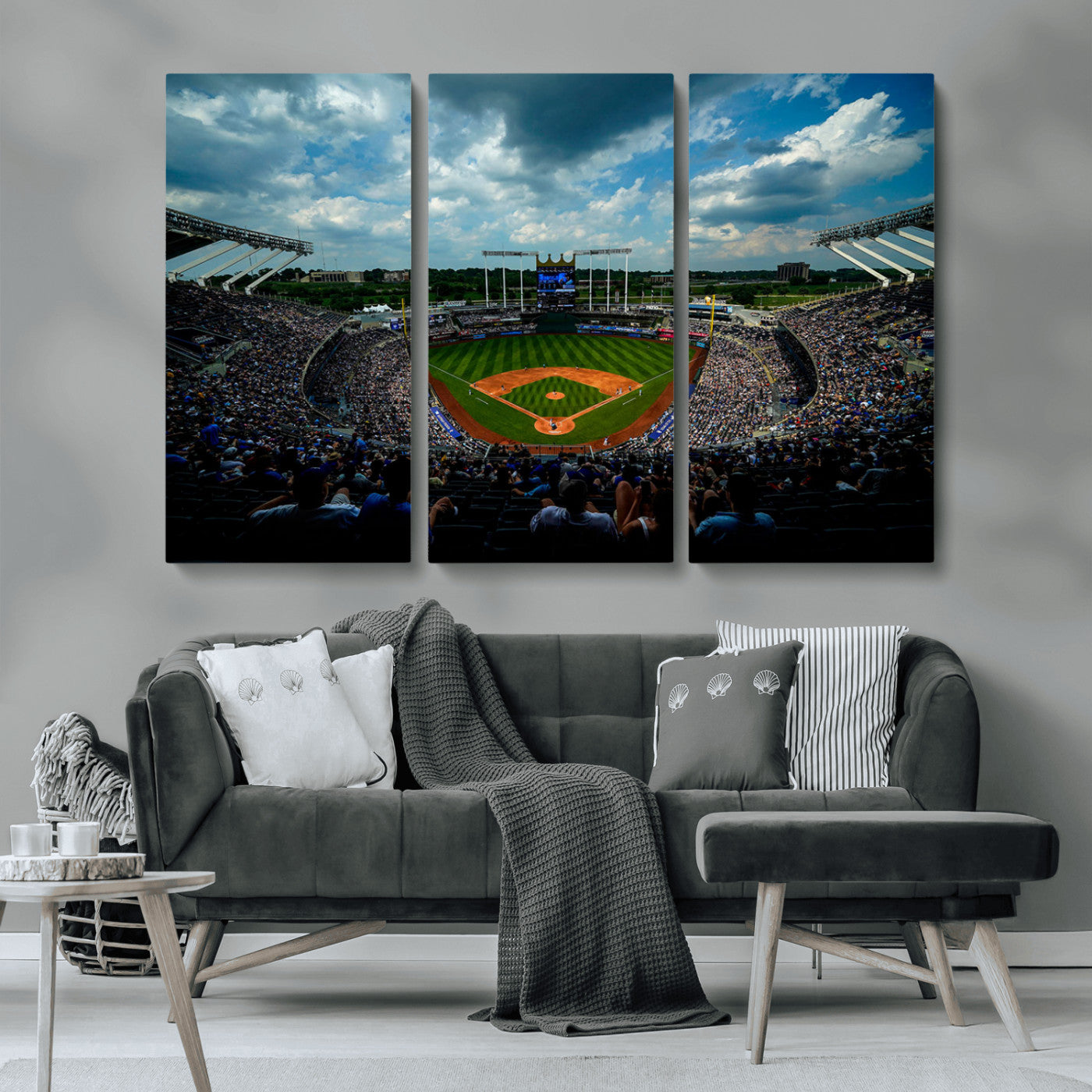 37127-MGV-CV-36X24-Kauffman Stadium Wall Art Canvas Print, Framed Kansas City Royals Field Art Picture Print, Baseball Stadium Perfect Sport Room