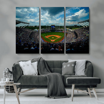 37127-MGV-CV-36X24-Kauffman Stadium Wall Art Canvas Print, Framed Kansas City Royals Field Art Picture Print, Baseball Stadium Perfect Sport Room