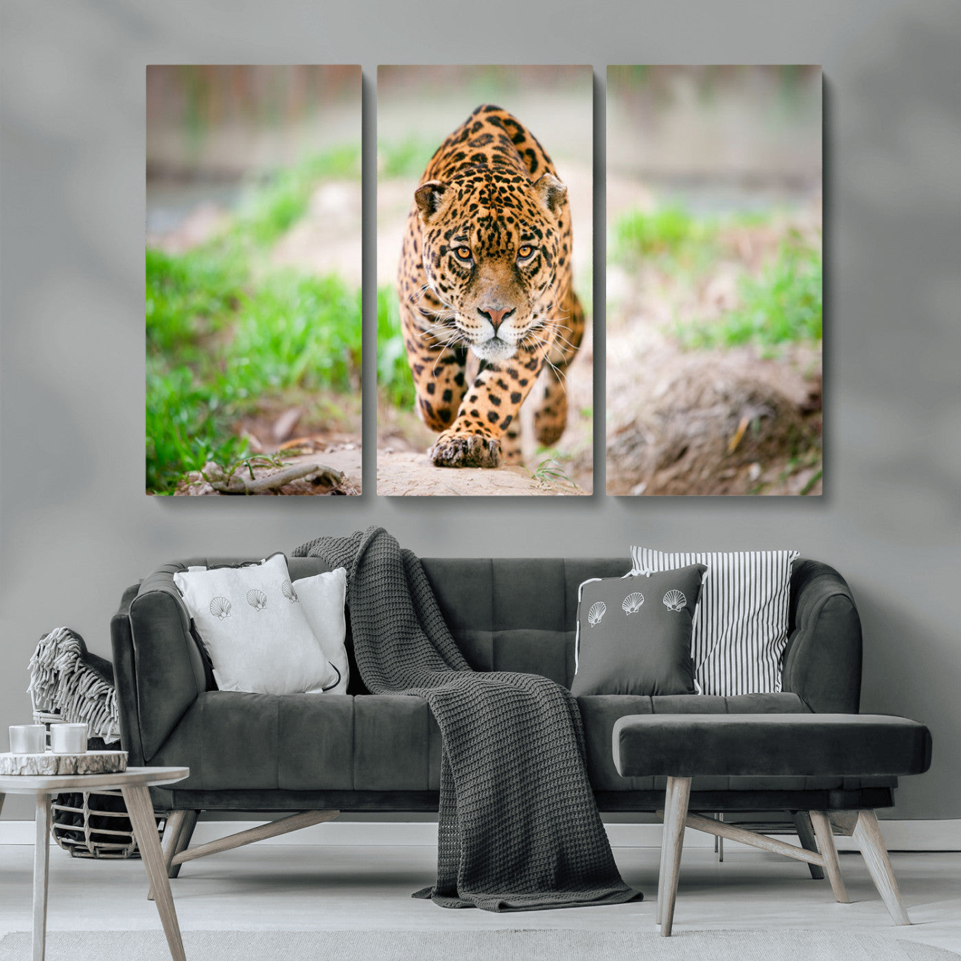 75066-MGV-CV-36X24-Leopard Wall Art Canvas Print, Framed Wild Animal Art Picture Print, Blue Eye Leopard Perfect Wild Minimal Decor Artwork