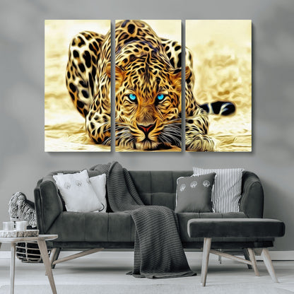 45281-MGV-CV-36X24-Blue Eye Leopard Wall Art Canvas Print, Framed Leopard Painting Art Picture Print, Big Cat Perfect Safari Wildlife Decor Artwork