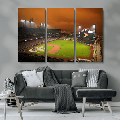 31315-MGV-CV-36X24-Oracle Park Stadium Wall Art Canvas Print, Framed California Stadium Art Picture Print, Oracle Park Field Perfect Sport Room Decor