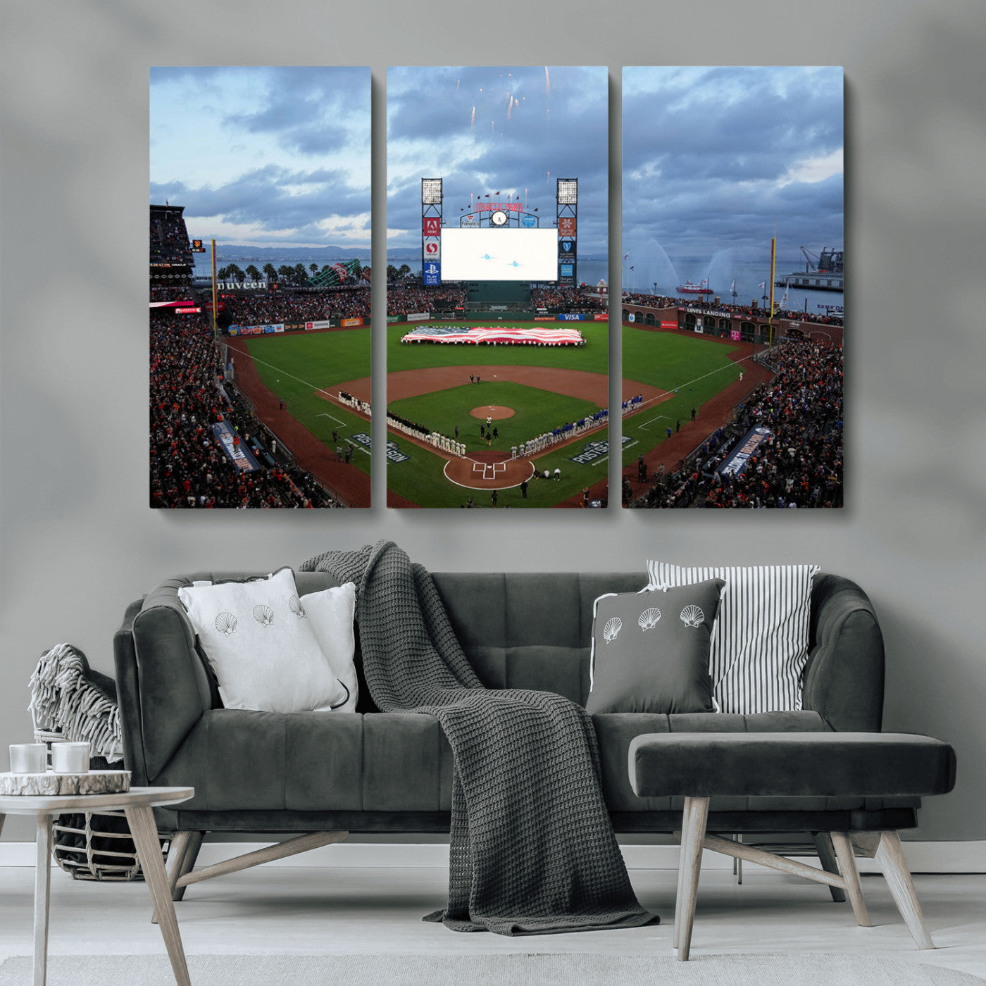 44631-MGV-CV-36X24-Oracle Park Stadium Wall Art Canvas Print, Framed San Francisco Giants Art Picture Print, Giants Stadium Field Perfect Sports Room