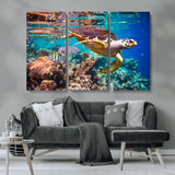 66614-MGV-CV-36X24-Sea Turtle Wall Art – Hawksbill Turtle Swimming Over Coral Reef Canvas Print, Ocean Marine Life Decor for Beach House, Coastal
