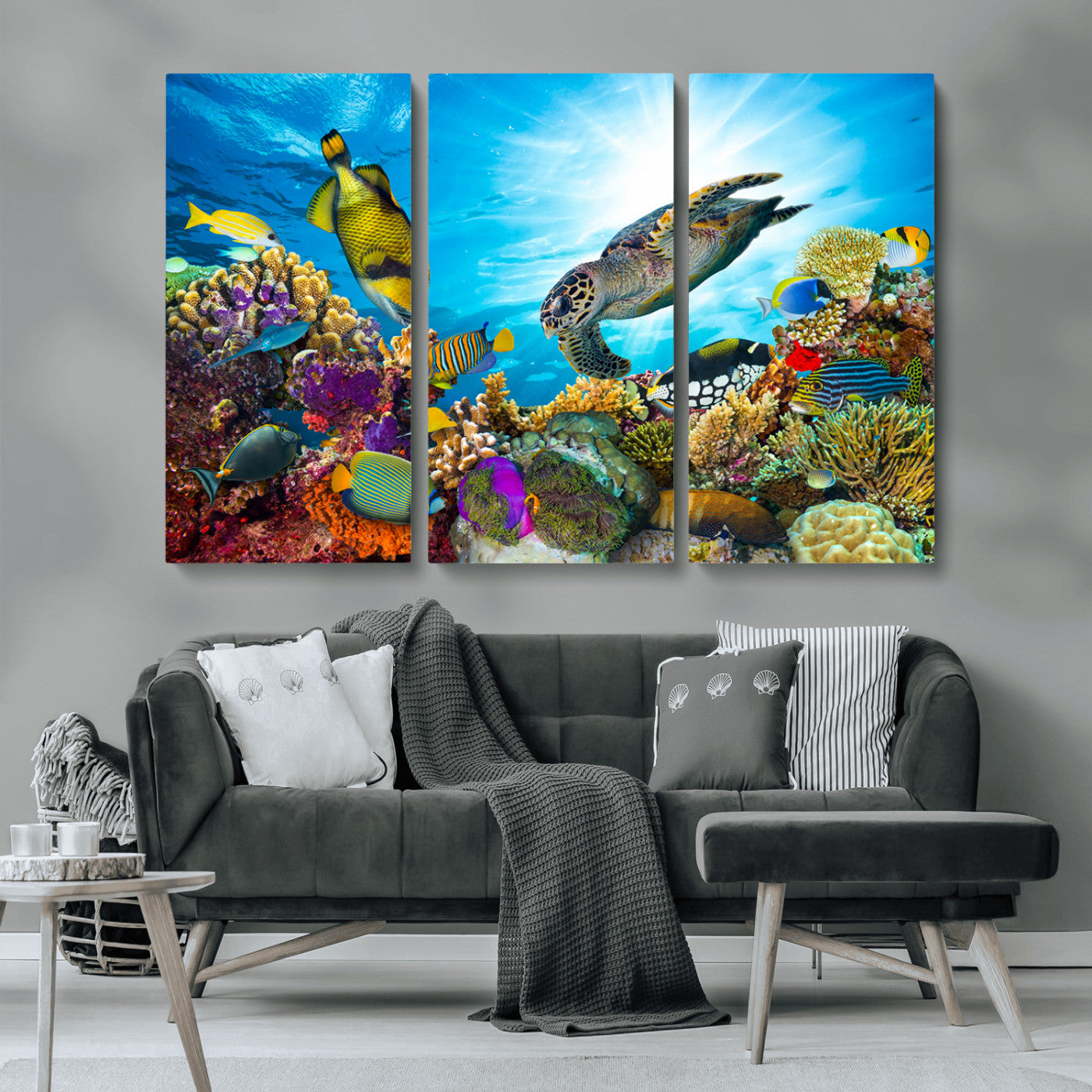 44772-MGV-CV-36X24-Underwater Sea Turtle Wall Art – Vibrant Coral Reef and Tropical Fish Canvas Print, Ocean Marine Life Decor for Living Room,